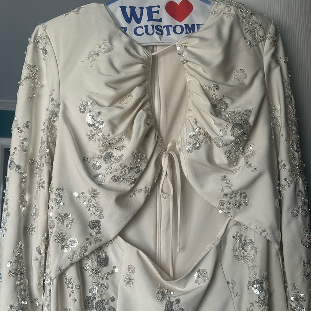 Self-Portrait Embellished White Long Sleeve Dress - Picture 4 of 4